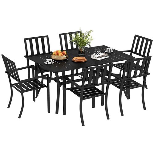 Outsunny 7 Pieces Patio Dining Set with Umbrella Hole, for Poolside, Garden