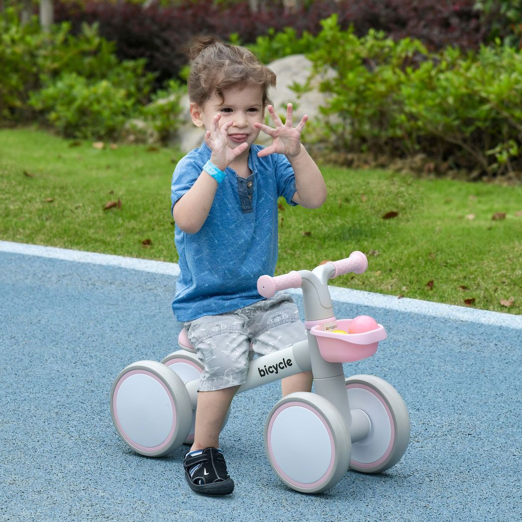 AIYAPLAY Kids Balance Bike for 1-3 Years Old, No Pedal Toddler Balance Bike with Adjustable Seat, Silent Wheels, Training Bike for Boys and Girls, Pink