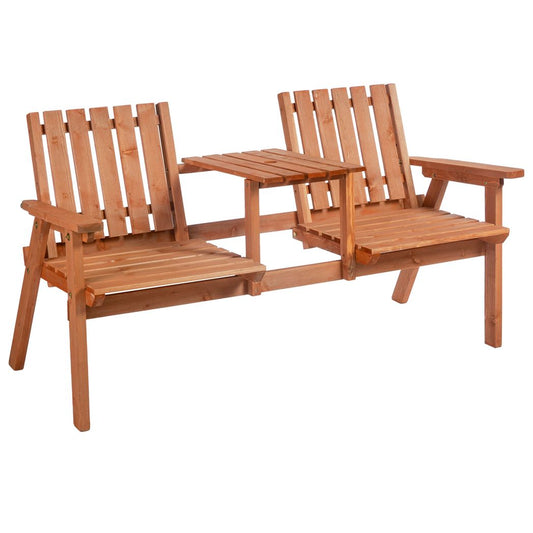 Outsunny  2-Seater Fir Wood Bench w/ Centre Table Orange 152cm x 70cm x 79cm
