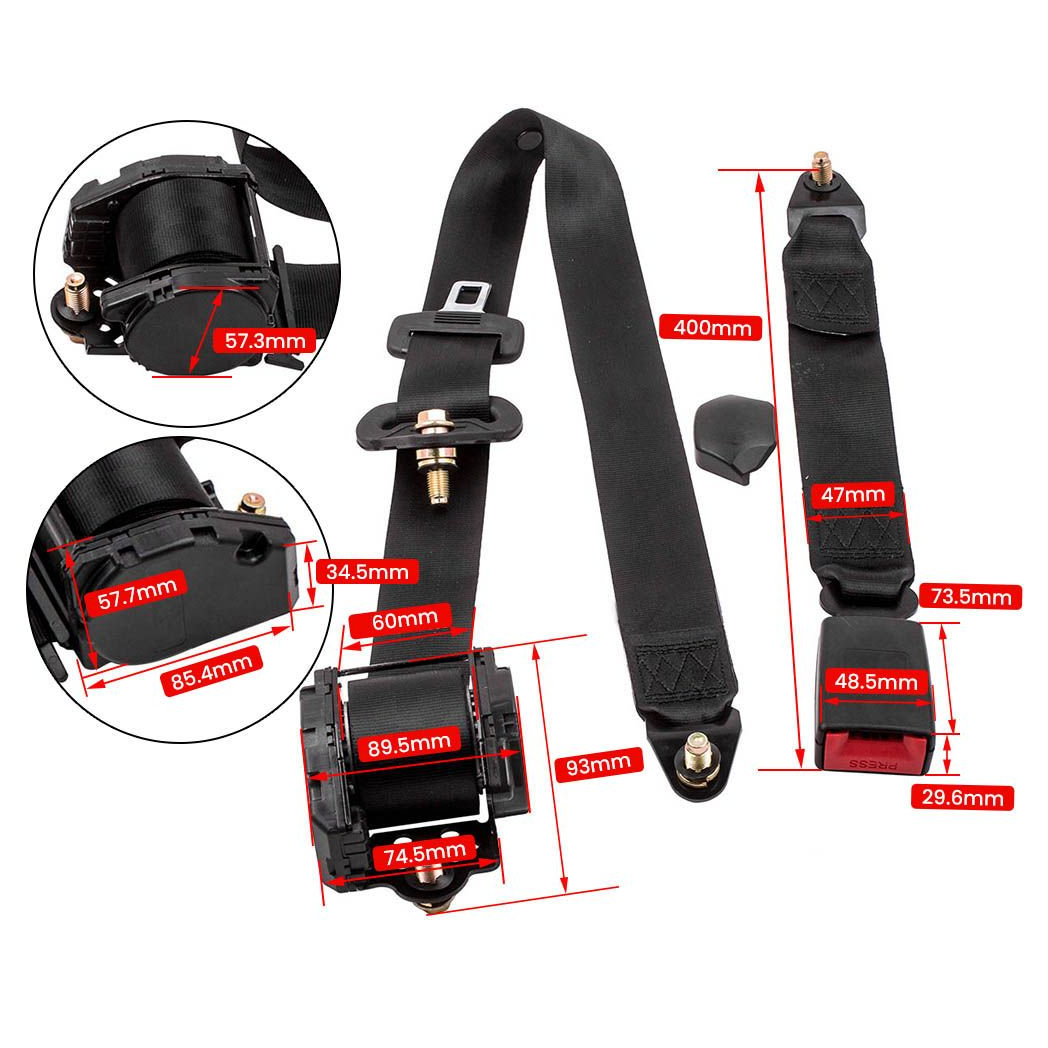 Pair Retractable Adjustable Shoulder Seat Belt Universal 3 Point Safety Belts