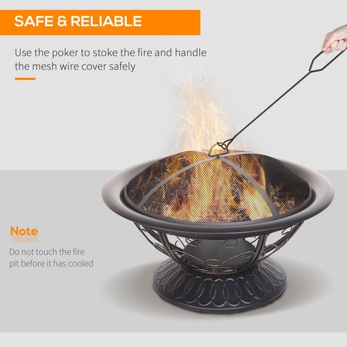 76cm Round Garden Firepit Patio Heater with Poker, Cover,Wood Log Grade