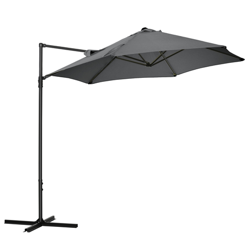2.5M Garden Cantilever Parasol W/ 360 Rotation and Cross Base, Dark Grey