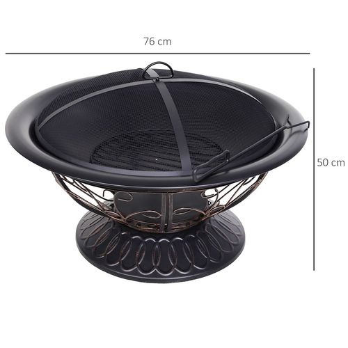76cm Round Garden Firepit Patio Heater with Poker, Cover,Wood Log Grade