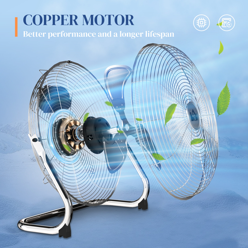 HOMCOM Electric Portable Table Fan with Powerful Airflow, Silver Tone