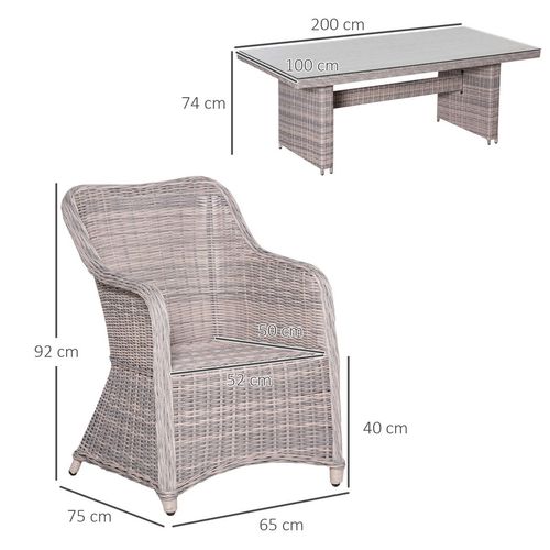 7 PCS Patio PE Rattan Wicker Dining Table Set Furniture w/ Tempered Glass