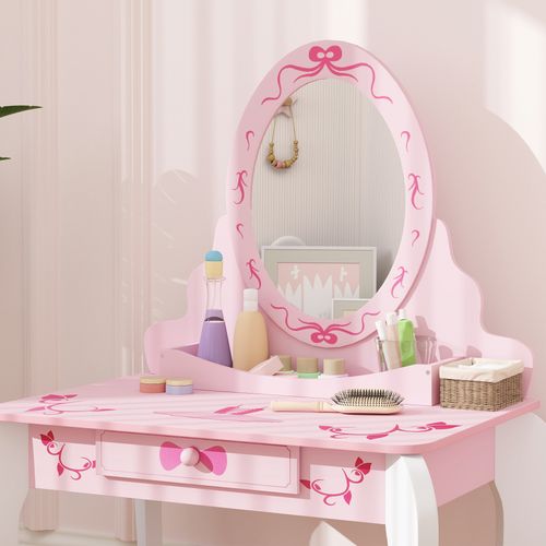 AIYAPLAY Kids Dressing Table Set, 2 PCS Children Vanity Table with Stool
