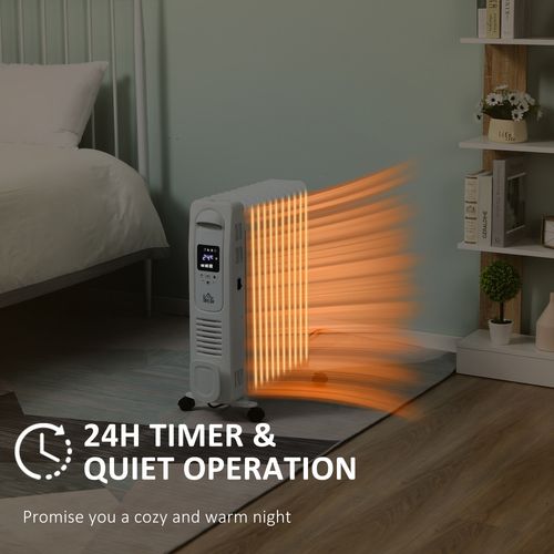 2720W Digital Oil Filled Radiator, 11 Fin, Timer, 3 Settings, Safety Off Remote
