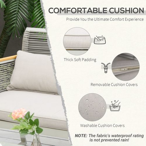 4-Seater Patio Wicker Sofa, Metal Frame PE Rattan Tempered Glass Table Grey