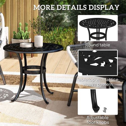 Outsunny 60cm Round Garden Table with Cast Aluminium Frame, Black