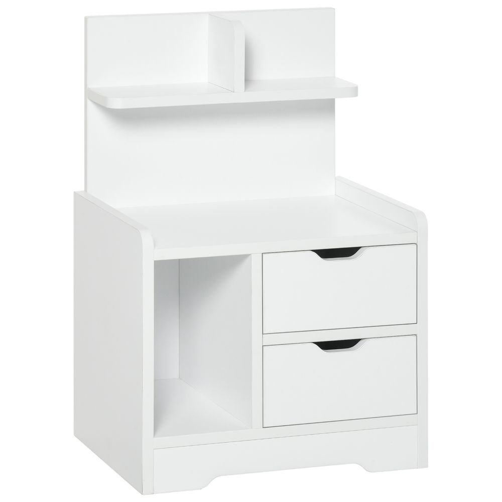 HOMCOM Bedside Table, Small Bedside Cabinet with 2 Drawers and Storage Shelves, Accent Table for Living Room, Bedroom, White
