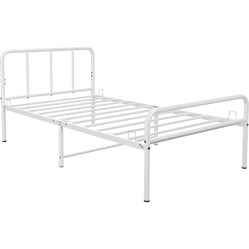 Extra Strong Single Metal Bed Frame with Rounded Head and Foot Board In White - Improved