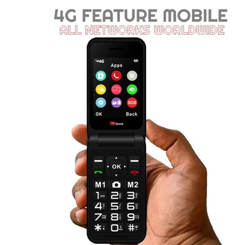 TTfone Red TT760 Flip 4G Mobile with USB C Cable, EE SIM