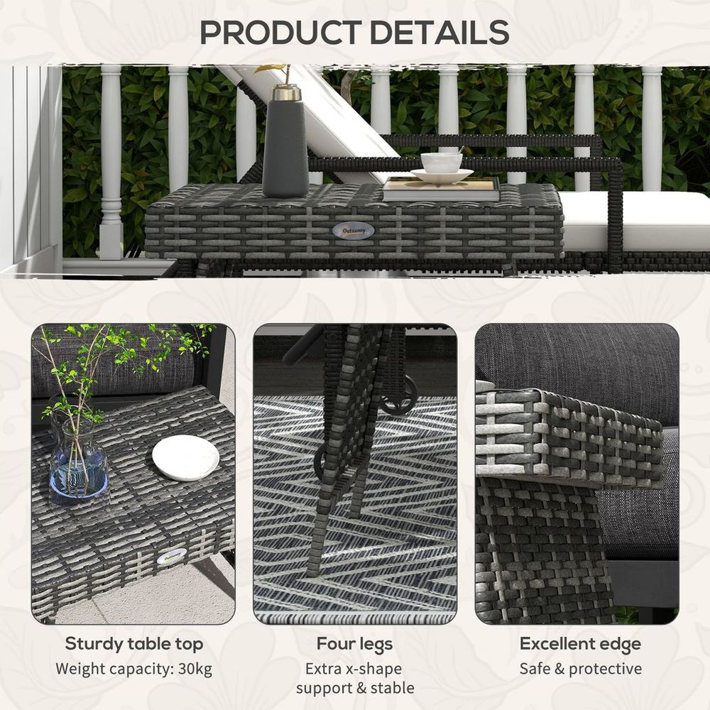 Outsunny Foldable Outdoor Coffee Table, Metal Frame Rattan Side Table, Grey