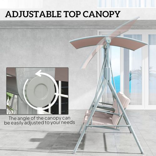 Outsunny 2 Person Covered Patio Swing with Pivot Table & Storage Console Beige