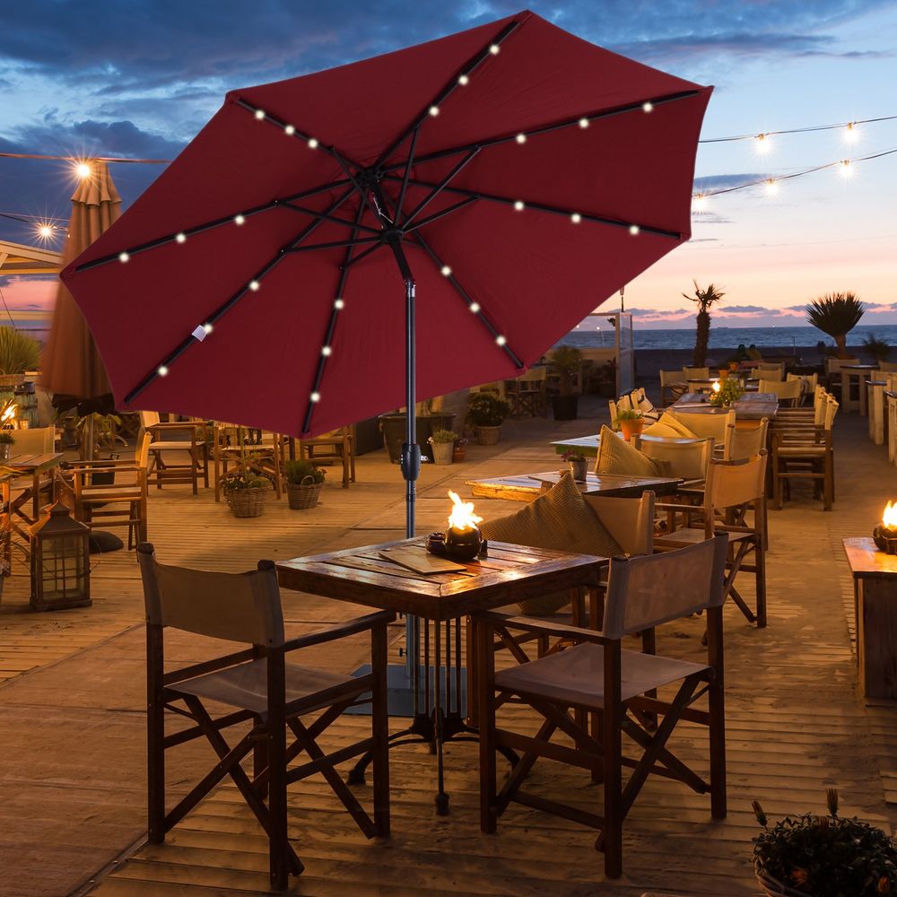Garden 24 LED Light Parasol Outdoor Tilt Sun Umbrella Patio Club Party Sunshade