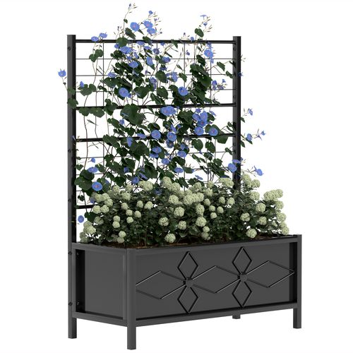 Outsunny Metal Raised Garden Bed Planter Box with Trellis, 90 x 40 x 120 cm