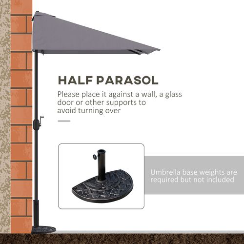 Half Parasol Semi Round UmbrellaCrank 2.3m, Grey NO BASE INCLUDED