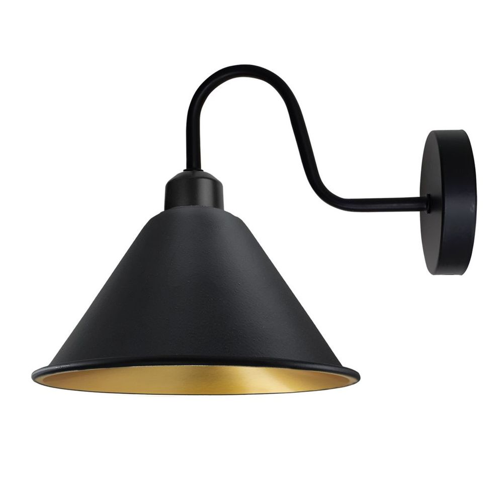 Vintage Black Wall Sconce | E27 Socket Cone-Shaped Shade | Dimmable | Rustic Wall Light Fixture | Hardwired | 3-Year Warranty