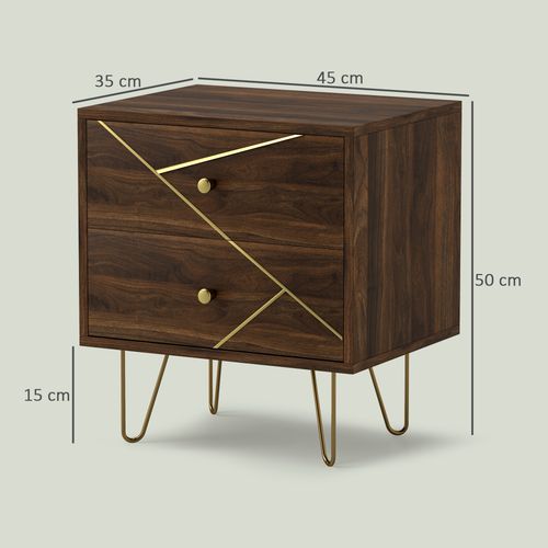 HOMCOM Bedside Tables Set of 2, Modern Side Table Set with 2 Drawers, Brown