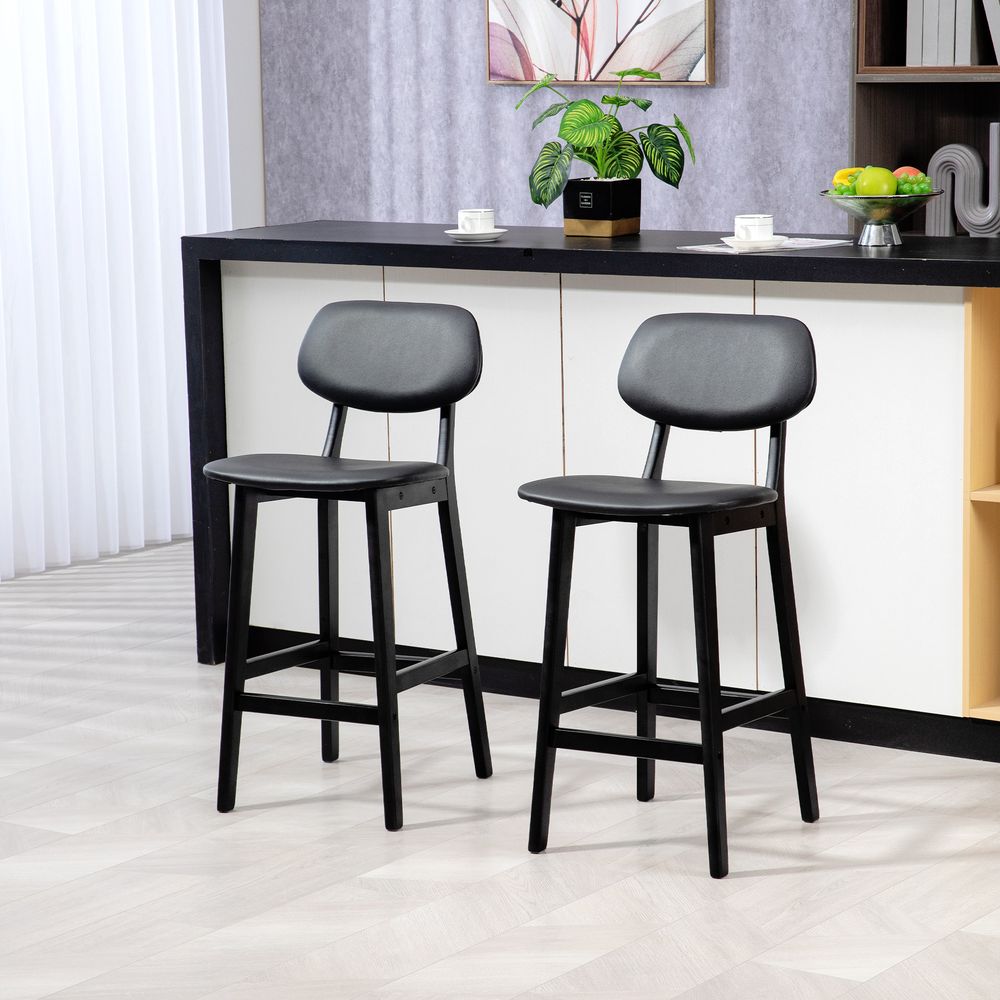 HOMCOM Breakfast Bar stools Set of 2 with PU Leather Cover, Wood Legs, Brown