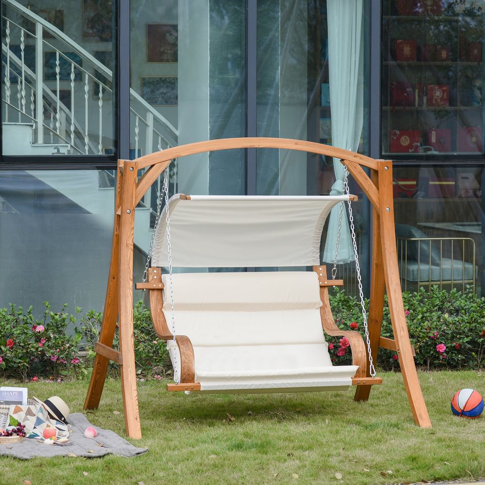 Outdoor Wooden Porch Swing Chair - A-Frame Wood Log Swing Bench - Best Quality & Comfort - Free Shipping!