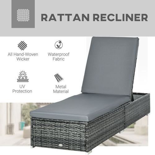 Outsunny Patio Rattan Chaise Lounge Garden Pool Wicker Sun Lounger Adjustable