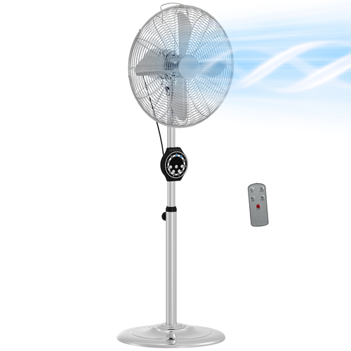 HOMCOM Metal Pedestal Fan with Oscillating, Adjustable Height, Timer