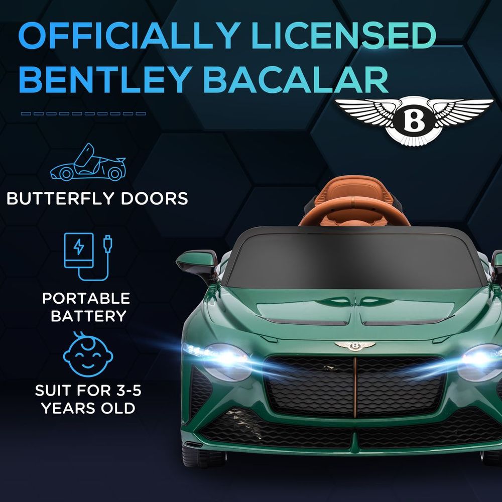 HOMCOM Bentley Bacalar Licensed, 12V Kids' Electric Ride-On with Remote Control, Battery Powered Electric Car for Kids with Suspension Wheels, Horn, Lights, for Ages 3-5 Years - Green