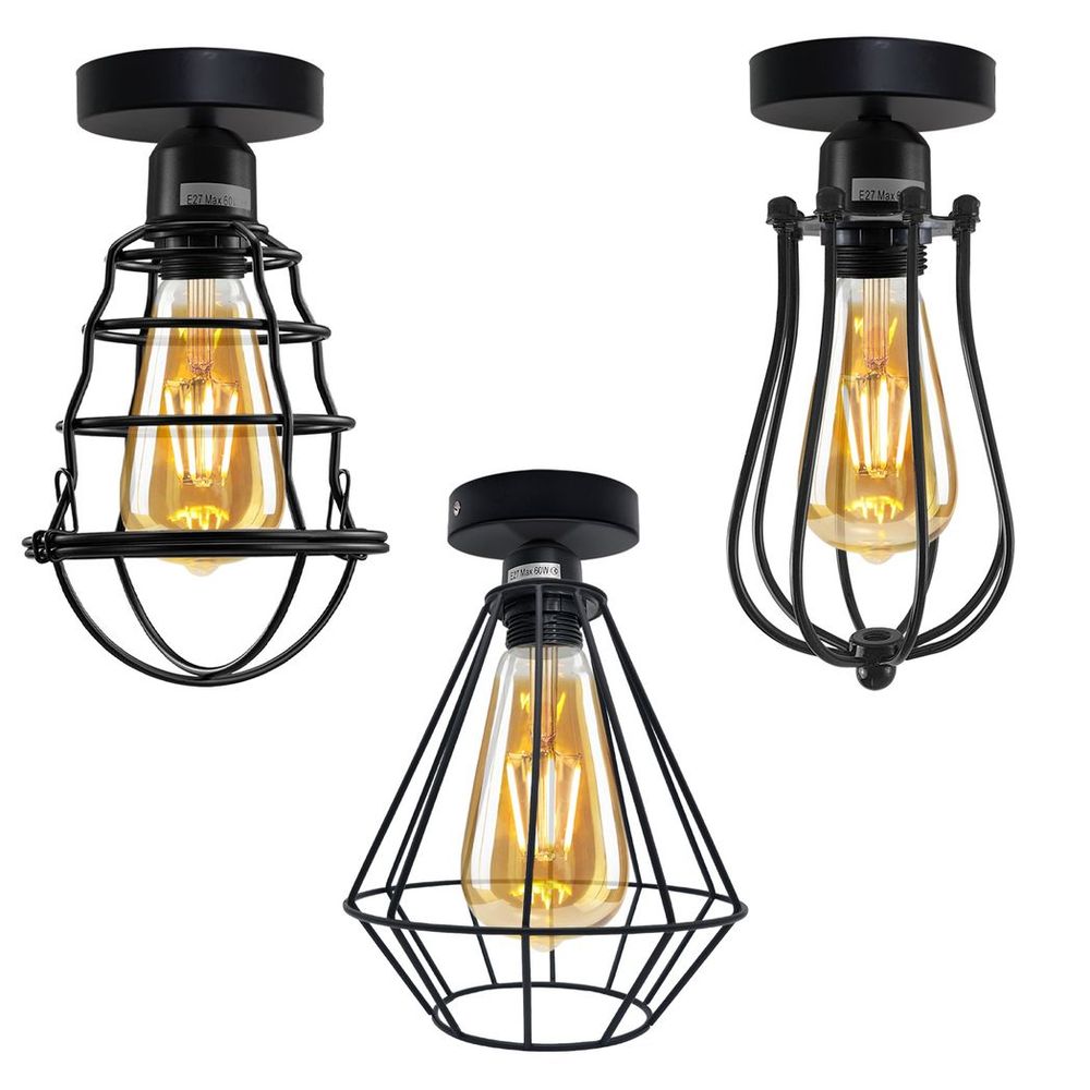 Vintage Industrial Geometric Balloon Shaped Wire Cage Ceiling Light