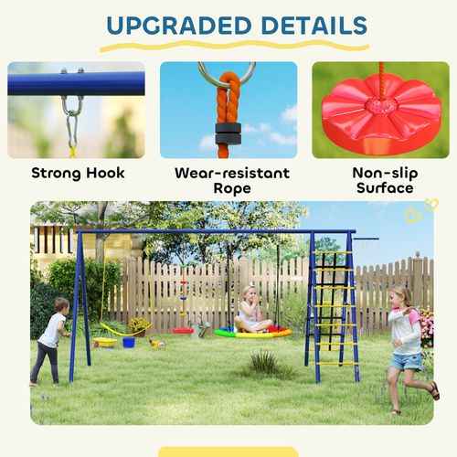AIYAPLAY 6 in 1 Kids Swing Set with 3 Swings, Climbing Net and Ladder
