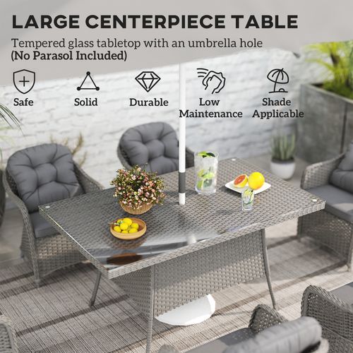 Outsunny PE Rattan Garden Dining Set for 6 with Seat and Back Cushions