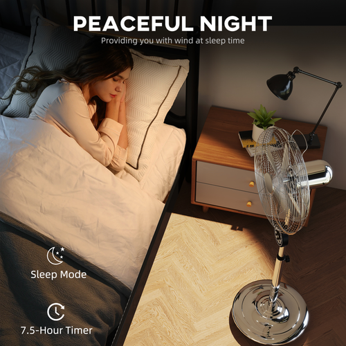HOMCOM Metal Pedestal Fan with Oscillating, Adjustable Height, Timer