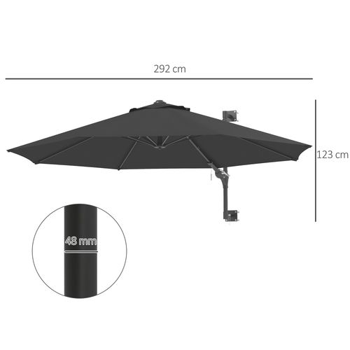 Outsunny Sun Parasol with Vent, Wall Umbrella for Patio, Garden, Pool, Grey