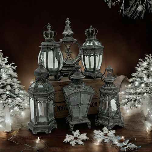40CM BRONZED 6 ASST METAL GARDEN LANTERNS