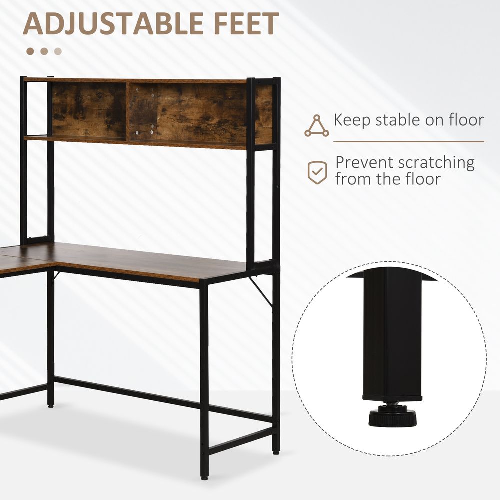 Industrial L-Shaped Desk w Shelf - Brown & Black - Best Quality