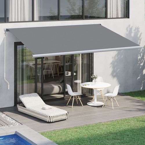 Outsunny 4x3m Full Cassette Electric/Manual Retractable Awning w/ LED Light
