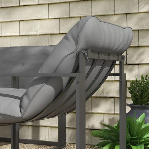 Outsunny 4 PCs Garden Sofa Set with 2 Armchairs Loveseat Coffee Table, Grey