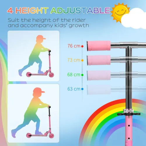 HOMCOM Kids Scooter with Lights, Music, Adjustable Height, Foldable Frame, LED Wheels, for Ages 3-7 Years