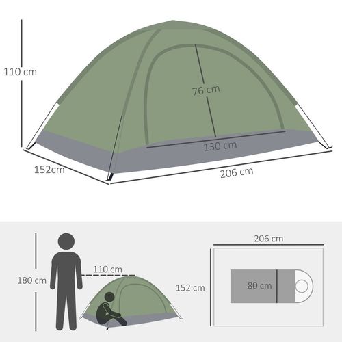 Outsunny 2 Person Camping Tent, Dome Tent with Zipped Doors, Storage Pocket, Portable Handy Bag