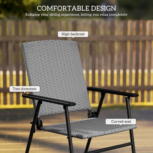 Outsunny 4pcs Rattan Chair Foldable Garden Furniture w/ Armrest Grey