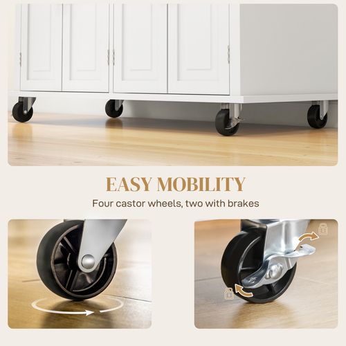 HOMCOM Rolling Kitchen Island Cart with Rubber Wood Top, Spices Cream White