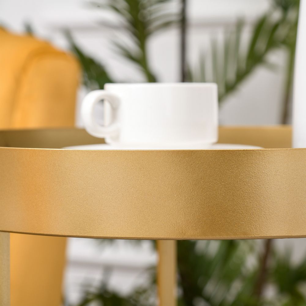 HOMCOM Coffee Tables Set of 2, Round Nest of Tables with Tray Top and Steel Frame for Living Room, Bedroom, Gold Tone