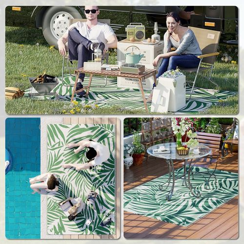 Outsunny Outdoor Rug, 1.5 x 2.4m Patio Floor Mat, Green and White