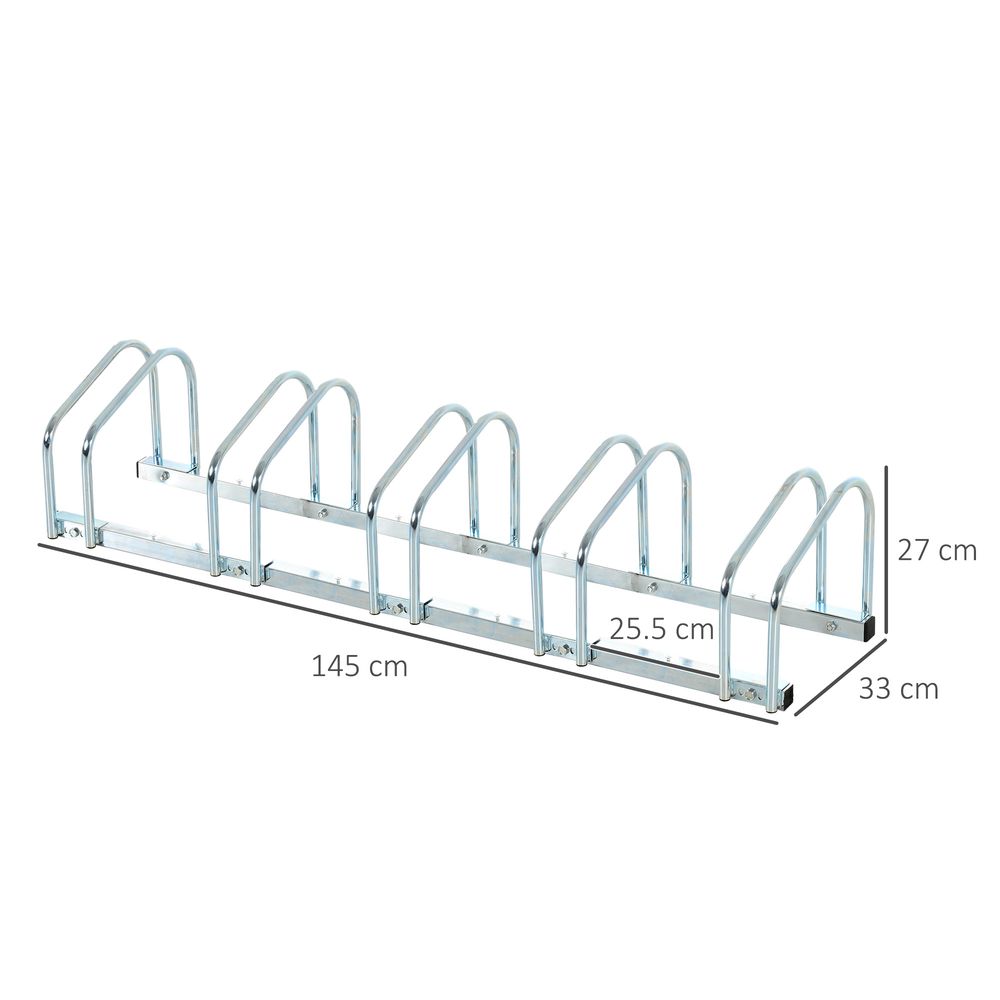 HOMCOM Bike Stand Parking Rack Floor or Wall Mount Bicycle Cycle Storage Locking Stand (5 Racks, Silver)