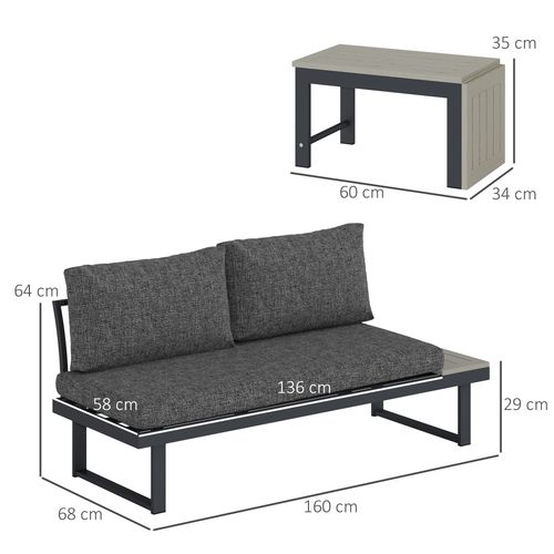 Outsunny 4 Seater L Shaped Aluminium Garden Furniture Set with Coffee Table