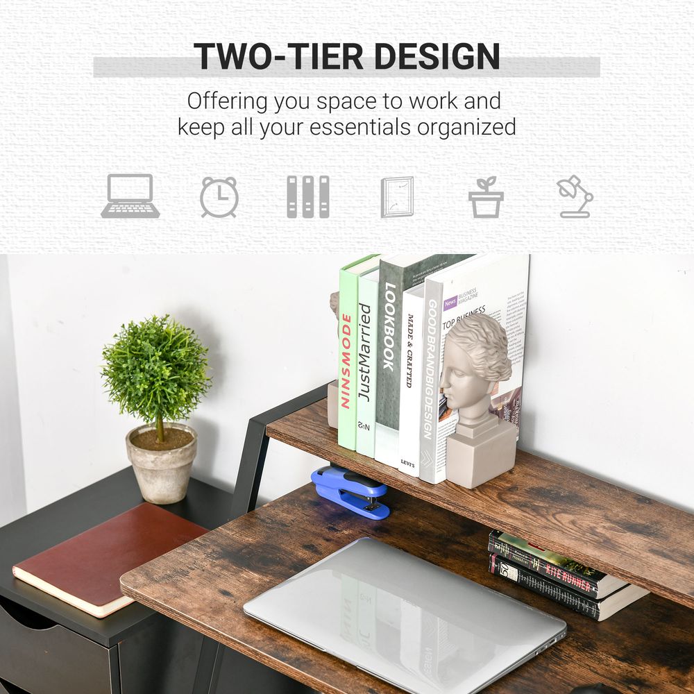 Rustic Brown Metal Frame Office PC Workstation with Storage Shelf - Professional Quality