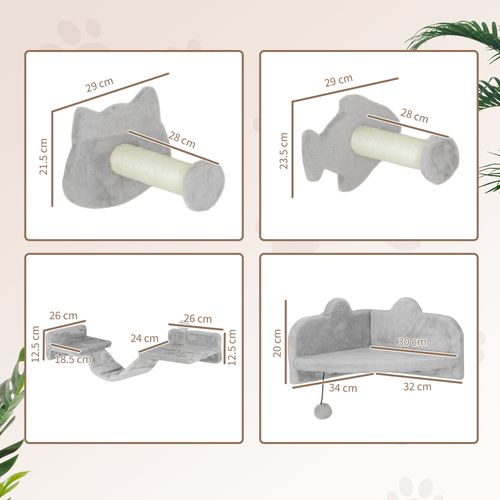 PawHut 4PCs Cat Wall Shelves with Steps, Ladder, Jumping Platforms