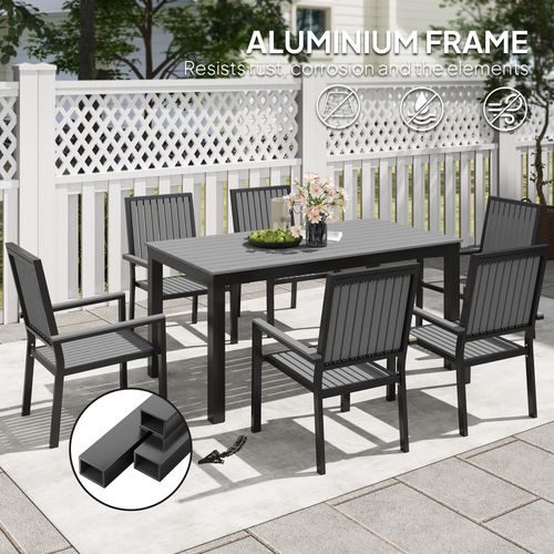 Outsunny 6 Seater Aluminium Garden Dining Set with Stackable Chairs, Grey
