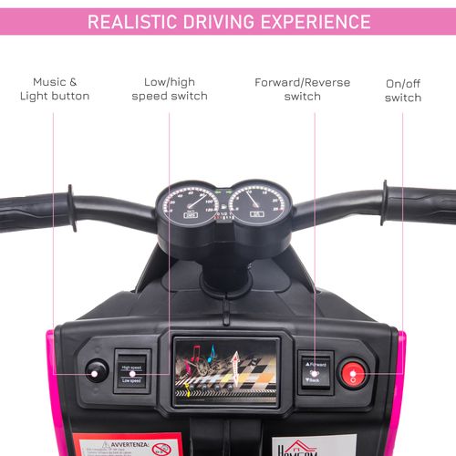 HOMCOM 6V Kids Electric Motorbike Ride On Toy w/Music Headlights Safety Training Wheels for Girls Boy 2-4 Years Pink