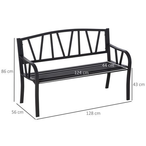 2-Seater Bench Solid Metal Loveseat Decorative Backrest Ergonomic Armrest